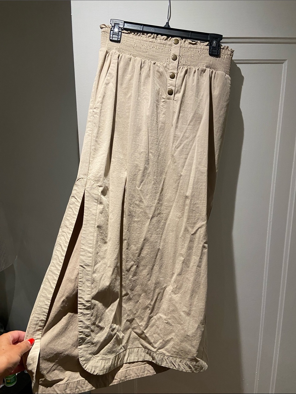 Anthropologie Beige Smocked Waist Button-Front Maxi Skirt